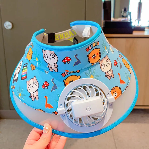 Stay Cool and Stylish with our Animal-Themed Summer Sun Visor Cap: Adjustable Strap and Built-in Fan - Kidspark